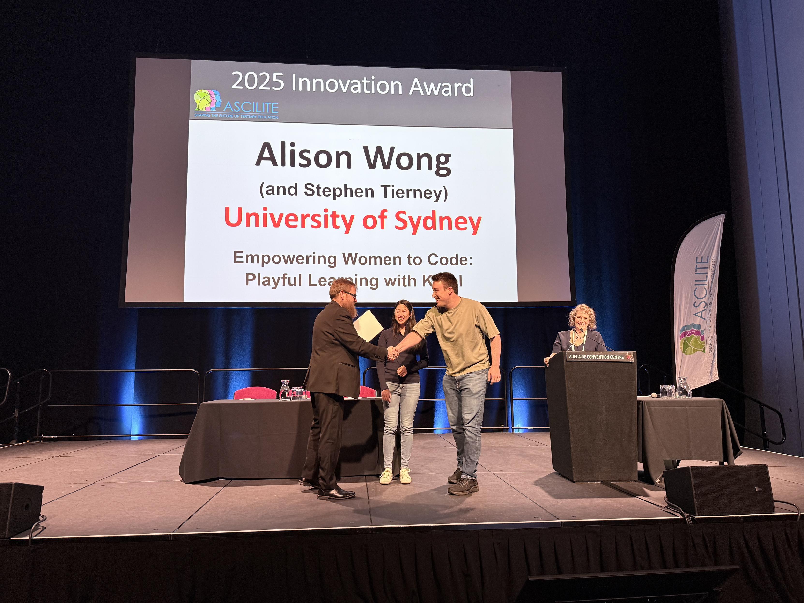 Stephen Tierney and Alison Wong presenting the Karel initiative at ASCILITE 2025