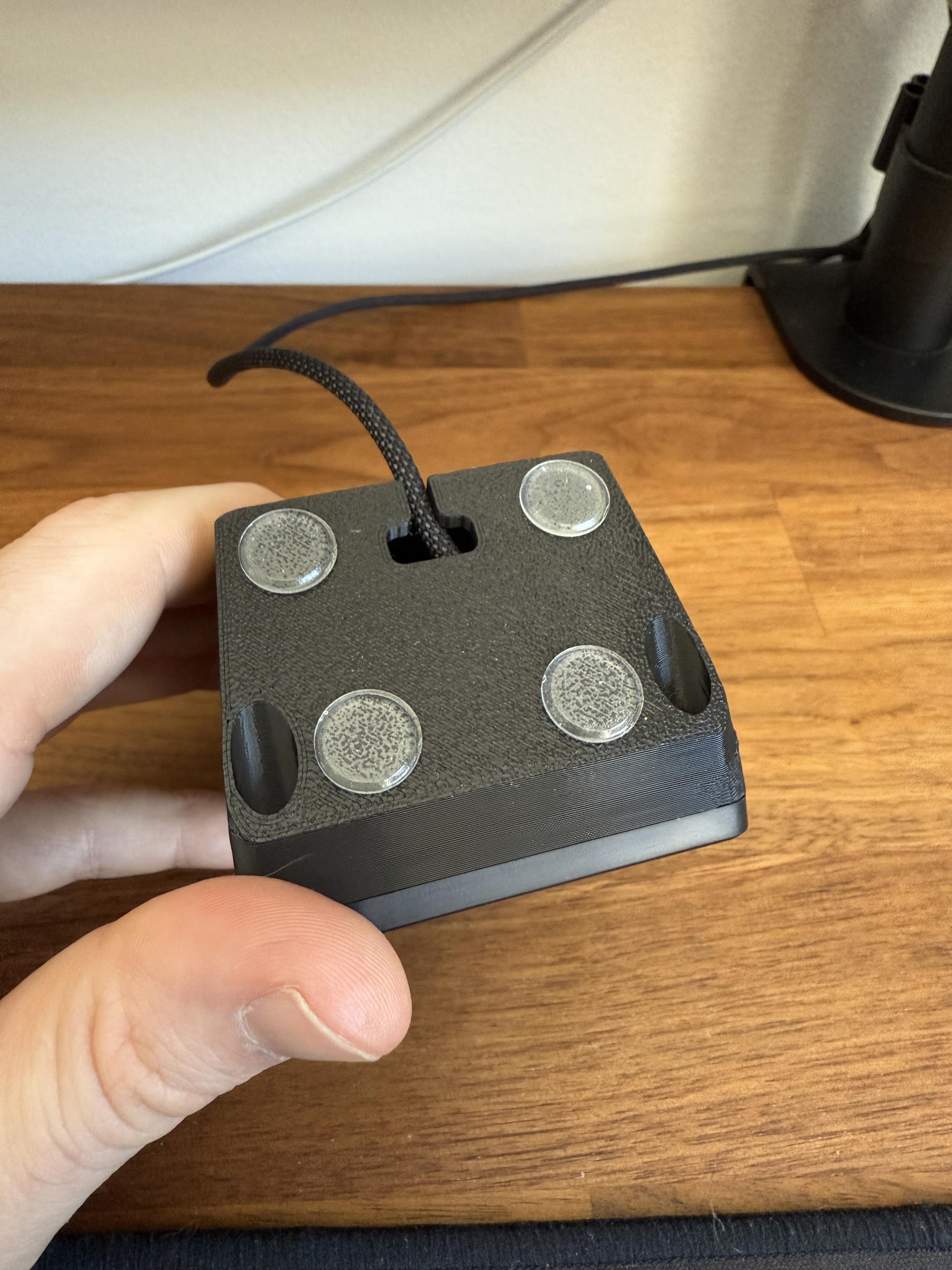 Underside of the room controller with adhesive door buffers to stop the PLA case sliding