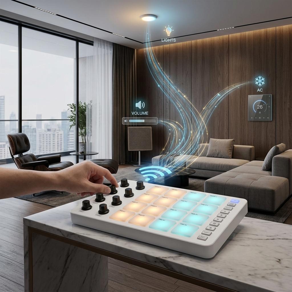 Bluetooth MIDI pad controlling smart home lights, volume, and air conditioning